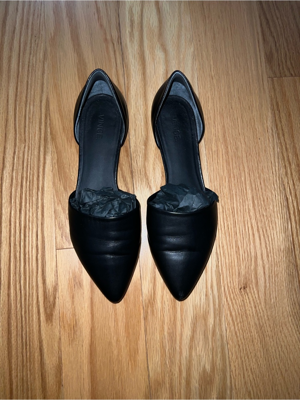 Vince Black Pointed D'Orsay Leather Flats